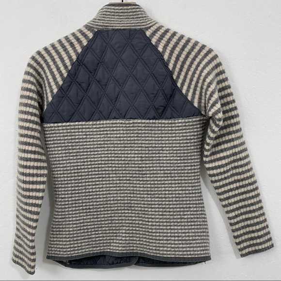 Dakini Women’s S Gray White Striped Wool Blend Jacket Full Zip Mock Neck - Picture 5 of 8